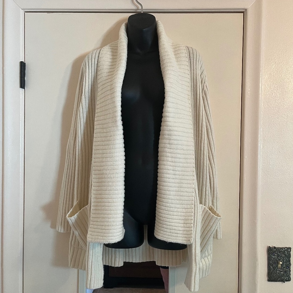 MICHAEL Michael Kors Winter White Open Collared Cardigan Sweater w/Pockets 1X